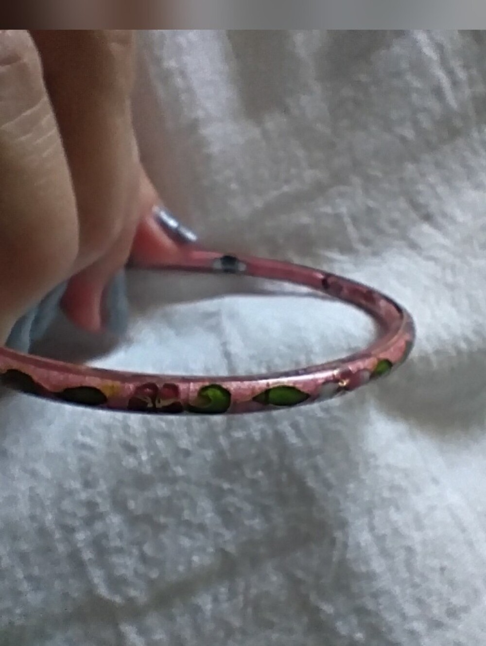 Vintage Hand Painted Asian Bangle Bracelet, Pink